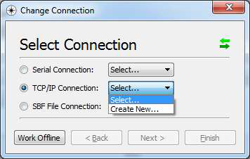 For Ethernet (TCP/IP) select TCP/IP Connection, then from the drop down list select Create New: